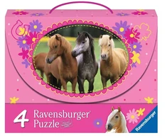 Ravensburger 4 dėlionės lagaminėlyje „Žirgai“, 64–81 det., nuo 5 m.