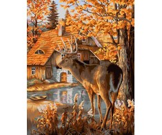 Tapyba pagal numerius Wizardi Tapyba pagal skaičius „Miško trobelė“ 40×50 cm – kūrybos rinkinys