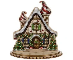 Wonderland Crafts Kalėdų namelio siuvinėjimo kryželiu rinkinys ant medžio, su karoliukais