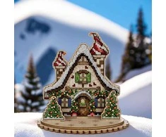 Wonderland Crafts Kalėdų namelio siuvinėjimo kryželiu rinkinys ant medžio, su karoliukais