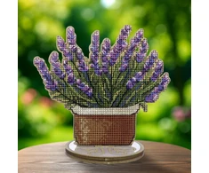 Wonderland Crafts Levandų kryželių siuvinėjimo rinkinys ant medžio pagrindo 12,5×11,5 cm