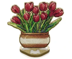 Wonderland Crafts Medinė kryželių siuvinėjimo rinkinio pakabukas „Tulpės“ 12,5×11,5 cm