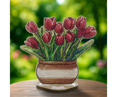 Wonderland Crafts Medinė kryželių siuvinėjimo rinkinio pakabukas „Tulpės“ 12,5×11,5 cm