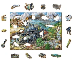 Wooden city Medinė dėlionė „Traukinys“ 200 detalių, dvipusės figūrėlės 10+