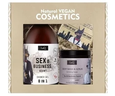 LAQ Sex &amp; Business dovanų rinkinys – dušo želė, kūno šveitiklis ir muilas