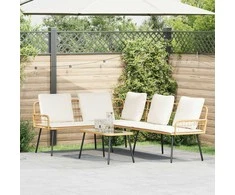 Lauko baldų komplektas Sodo Sofų Rinkinys su pagalve 2 pcs Natūrali poliratanas