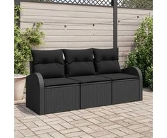Sodo Sofų Rinkinys su saugykla 3 pcs Juoda Poli ratanas