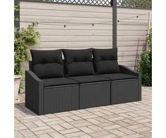 Lauko baldų komplektas Sofos komplektas su pagalve 3 pcs Juoda poliratanas