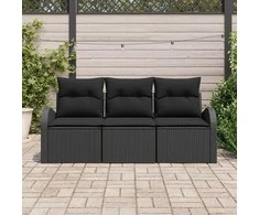 Sodo Sofų Rinkinys su saugykla 3 pcs Juoda Poli ratanas