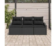 Lauko baldų komplektas Sofos komplektas su pagalve 3 pcs Juoda poliratanas