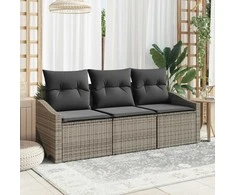Lauko baldų komplektas Sofos komplektas su pagalve 3 pcs Pilka poliratanas