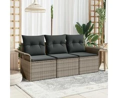 Lauko baldų komplektas Sodo Sofų Rinkinys su pagalve 3 pcs Pilka Poli ratanas
