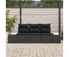 Lauko baldų komplektas Sofos komplektas su pagalve 3 pcs Juoda poliratanas