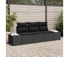 Lauko baldų komplektas Sofos komplektas su pagalve 3 pcs Juoda poliratanas