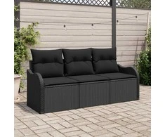 Lauko baldų komplektas Sodo Sofų Rinkinys su saugykla 3 pcs Juoda Poli ratanas