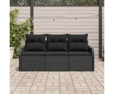 Lauko baldų komplektas Sodo Sofų Rinkinys su saugykla 3 pcs Juoda Poli ratanas