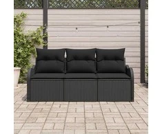 Lauko baldų komplektas Sodo Sofų Rinkinys su saugykla 3 pcs Juoda Poli ratanas