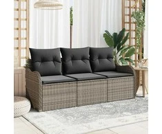 Lauko baldų komplektas Sodo Sofų Rinkinys su saugykla 3 pcs Pilka Poli ratanas