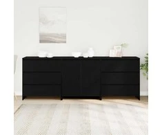 Kabalas su stalčių 3 pcs Juoda 70 x 41 x 75 cm Apdirbta mediena