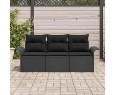 Sofos komplektas su pagalve 3 pcs Juoda poliratanas