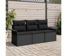 Sofos komplektas su pagalve 3 pcs Juoda poliratanas
