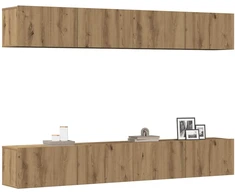 TV staliukas 4 dalių prie sienos tvirtinamas televizoriaus spintelių komplektas, ąžuolo spalvos, 100x30x30 cm