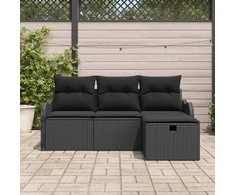 Lauko baldų komplektas Sodo Sofų Rinkinys su pagalve 4 pcs Juoda Poli ratanas
