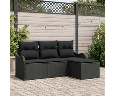Lauko baldų komplektas Sodo Sofų Rinkinys su saugykla 4 pcs Juoda poliratanas
