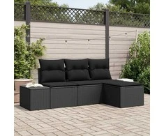 Lauko baldų komplektas Sodo Sofų Rinkinys su pagalve 4 pcs Juoda poliratanas