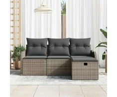 Lauko baldų komplektas Sodo Sofų Rinkinys su pagalve 4 pcs Pilka Poli ratanas