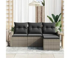 Lauko baldų komplektas Sofos komplektas su pagalve su saugykla 4 pcs Pilka poliratanas