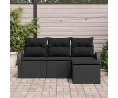 Lauko baldų komplektas Sofos komplektas su pagalve su saugykla 4 pcs Juoda poliratanas