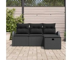 Sofos komplektas su pagalve su saugykla 4 pcs Juoda poliratanas