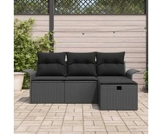 Sodo Sofų Rinkinys su pagalve 4 pcs Juoda Poli ratanas