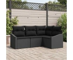 Lauko baldų komplektas Sofos komplektas su pagalve 4 pcs Juoda poliratanas