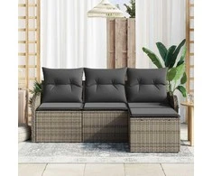 Lauko baldų komplektas Sodo Sofų Rinkinys su saugykla 4 pcs Pilka poliratanas