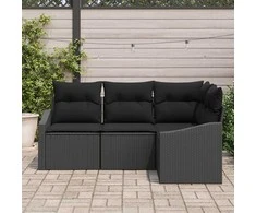 Lauko baldų komplektas Sofos komplektas su pagalve 4 pcs Juoda poliratanas