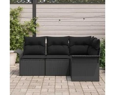 Lauko baldų komplektas Sodo Sofų Rinkinys su pagalve 4 pcs Juoda poliratanas