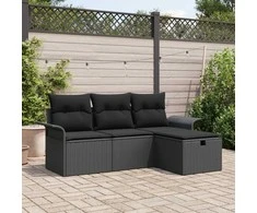 Sodo Sofų Rinkinys su pagalve 4 pcs Juoda poliratanas