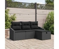 Lauko baldų komplektas Sofos komplektas su pagalve su saugykla 4 pcs Juoda poliratanas