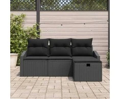 Lauko baldų komplektas Sofos komplektas su pagalve su saugykla 4 pcs Juoda poliratanas