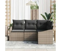 Lauko baldų komplektas Sofos komplektas su pagalve 4 pcs Pilka poliratanas