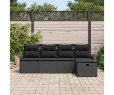 Sodo Sofų Rinkinys su pagalve 5 pcs Juoda Poli ratanas
