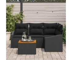 Lauko baldų komplektas Sodo Sofų Rinkinys su pagalve 5 pcs Juoda poliratanas