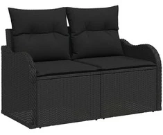 Sodo Sofų Rinkinys su pagalve 5 pcs Juoda Poli ratanas
