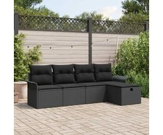 Sodo Sofų Rinkinys su pagalve 5 pcs Juoda Poli ratanas