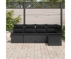 Sodo Sofų Rinkinys su pagalve 5 pcs Juoda poliratanas
