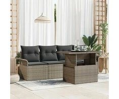 Lauko baldų komplektas Sodo Sofų Rinkinys su pagalve 5 pcs Pilka Poli ratanas