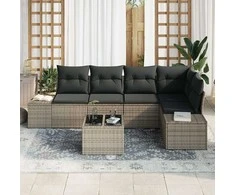 Lauko baldų komplektas Sodo Sofų Rinkinys 6 pcs Pilka poliratanas