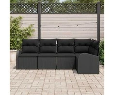 Lauko baldų komplektas Sodo Sofų Rinkinys su pagalve 5 pcs Juoda poliratanas
